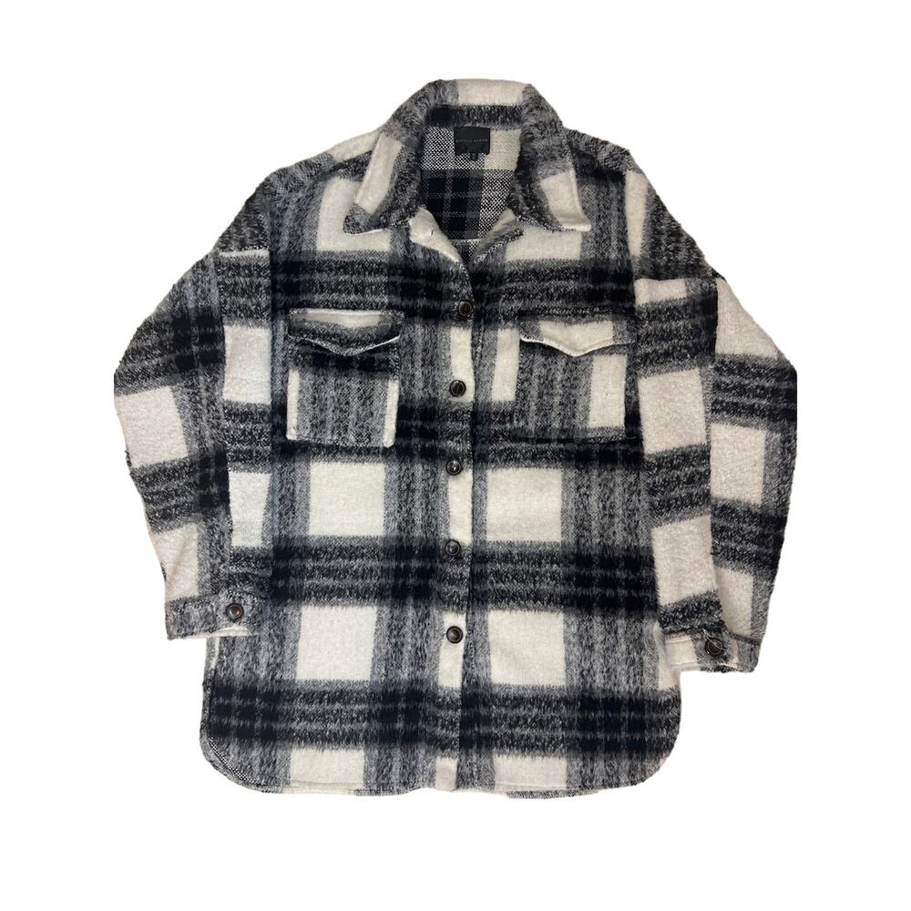 Buckle Black and White Plaid Shirt Jacket